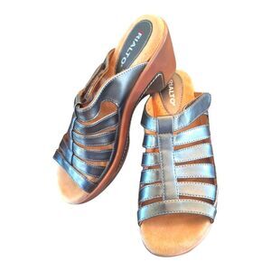 RIALTO Shoes Valencia Women's Sandal Metallic Pewter Sz 7.5 Strappy Cushy Vegan